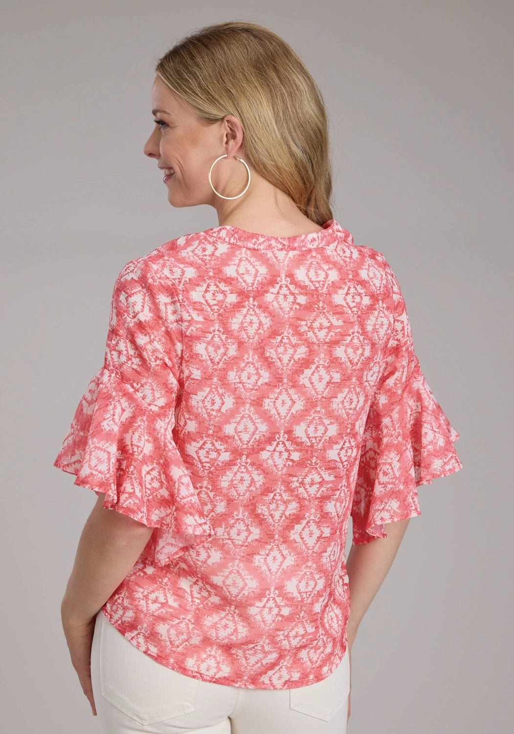 Roper Womens 2423 Ikat Aztec Pink/White 100% Polyester S/S Blouse Contemporary Look