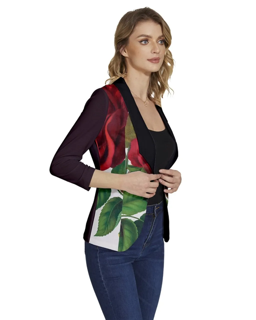 Passion Rose Women's One-Button 3/4 Sleeve Short Jacket