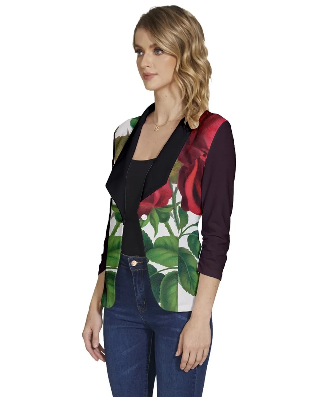 Passion Rose Women's One-Button 3/4 Sleeve Short Jacket
