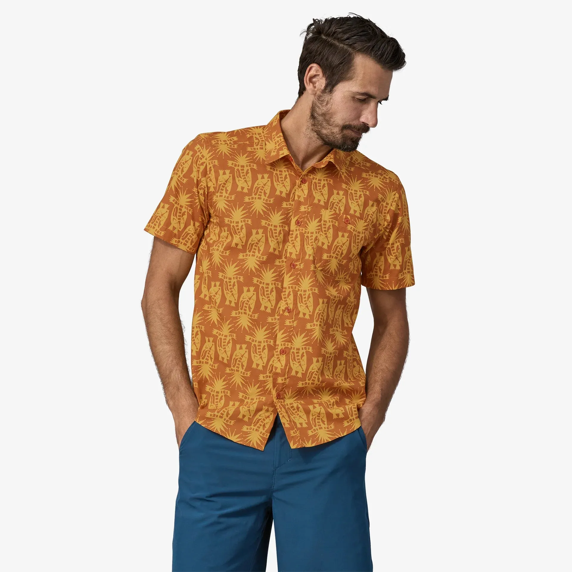 Patagonia Go To S/S Shirt: Skunks/Sienna Clay