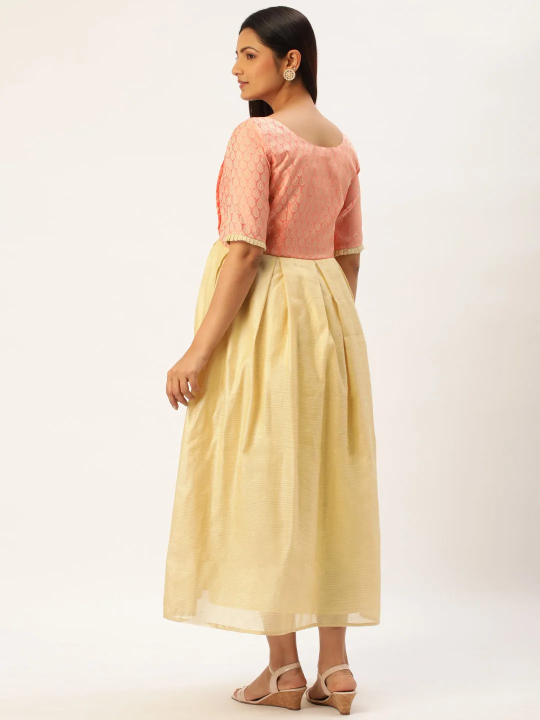 Peach Ethnic Motifs Design Maternity Dress