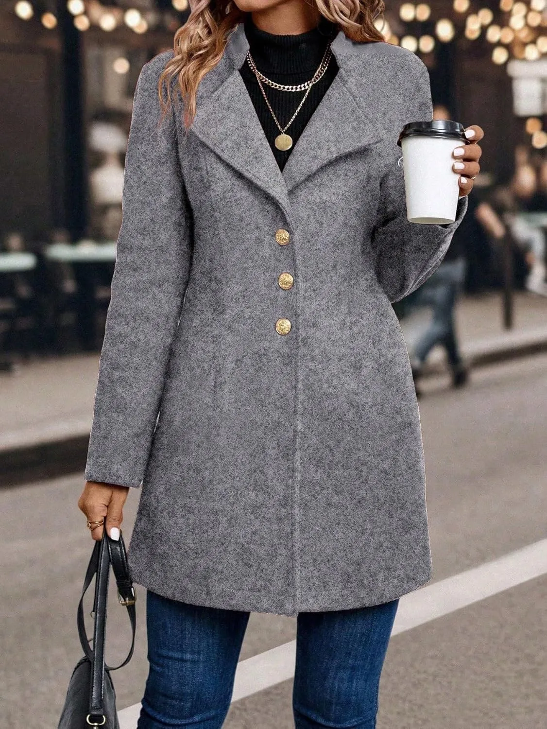 peacoat womens coat Casual Lapel Wool Blend Coat For Autumn/Winter