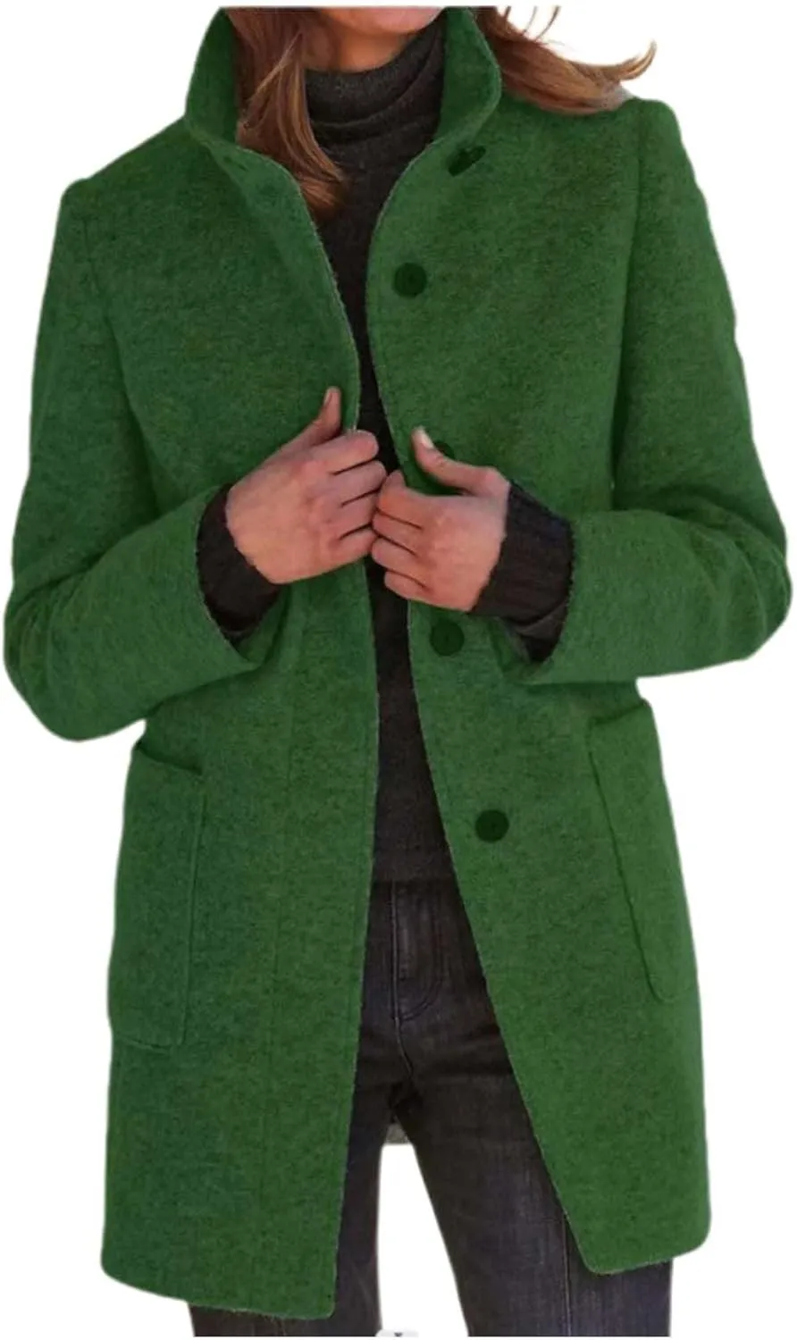 Peacoats For Women Winter Stand Collar Single Breasted Wool Coats 2024 Trendy Thicken Long Blazer Jacket With Pockets