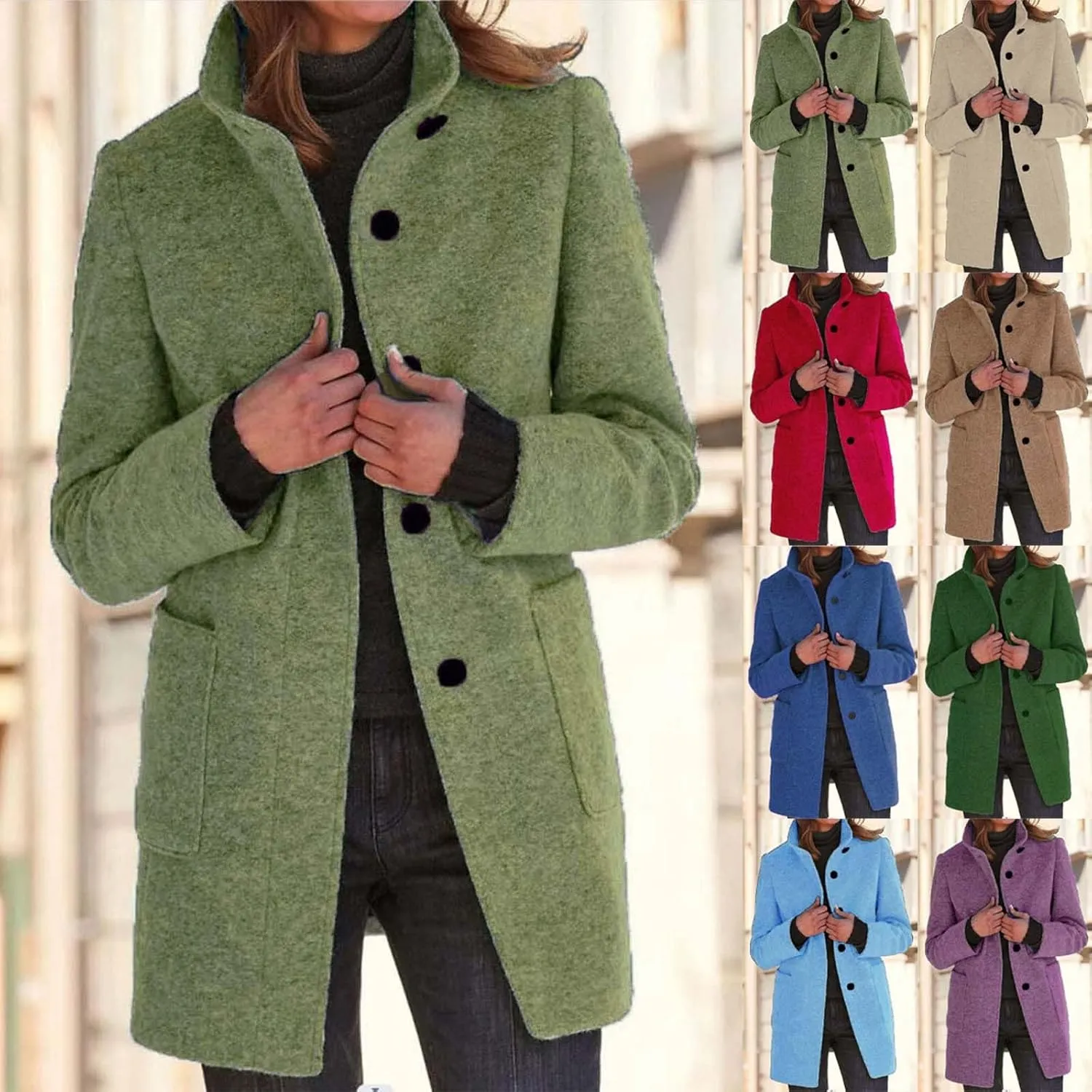 Peacoats For Women Winter Stand Collar Single Breasted Wool Coats 2024 Trendy Thicken Long Blazer Jacket With Pockets