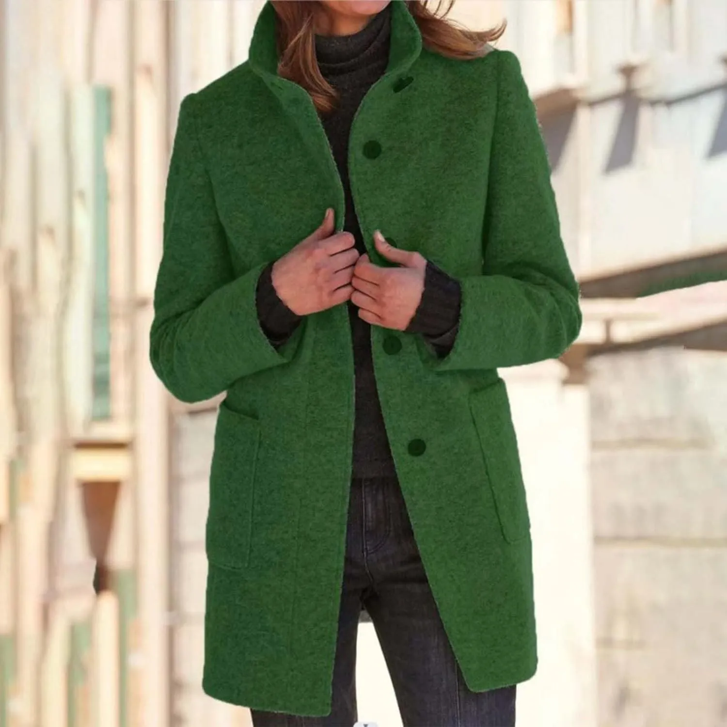 Peacoats For Women Winter Stand Collar Single Breasted Wool Coats 2024 Trendy Thicken Long Blazer Jacket With Pockets