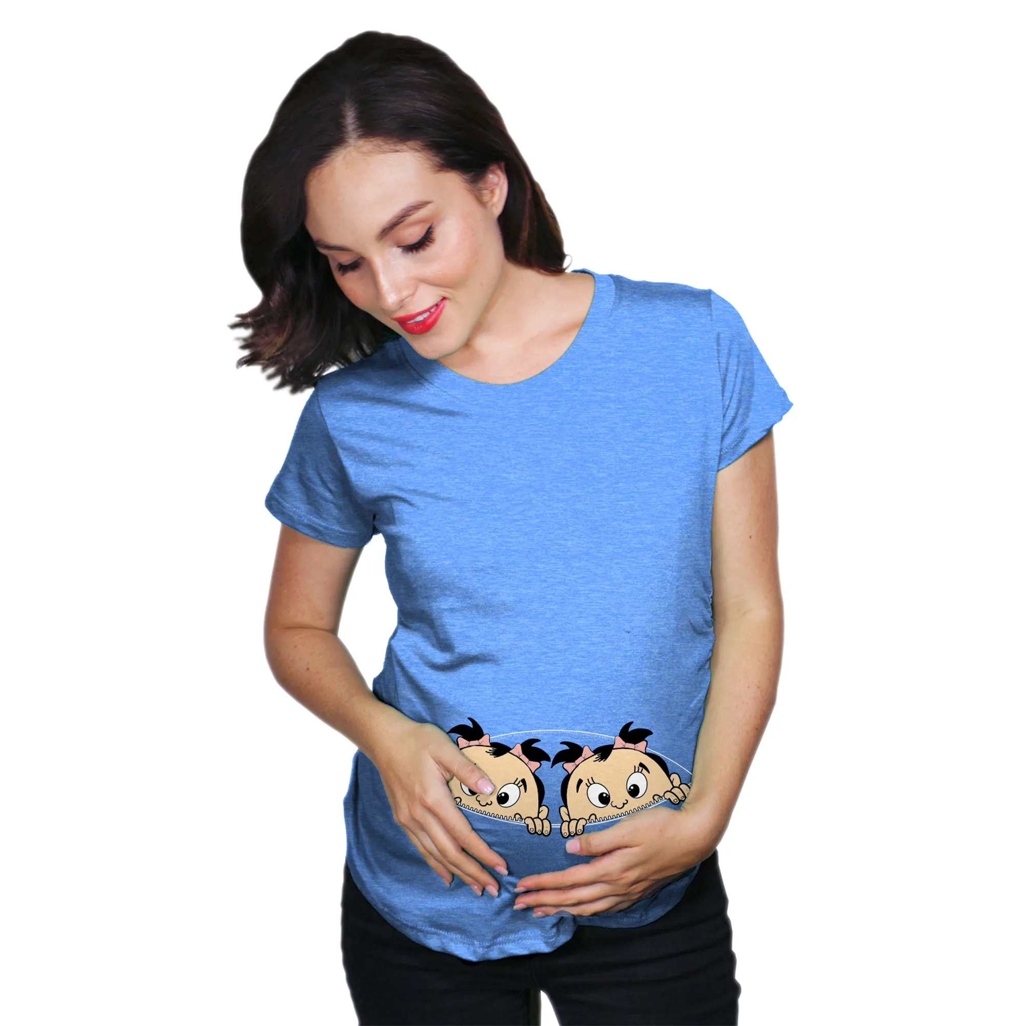 Peeking Twin Girls Maternity T Shirt