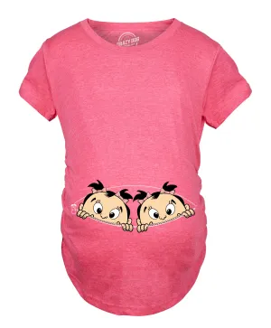 Peeking Twin Girls Maternity T Shirt