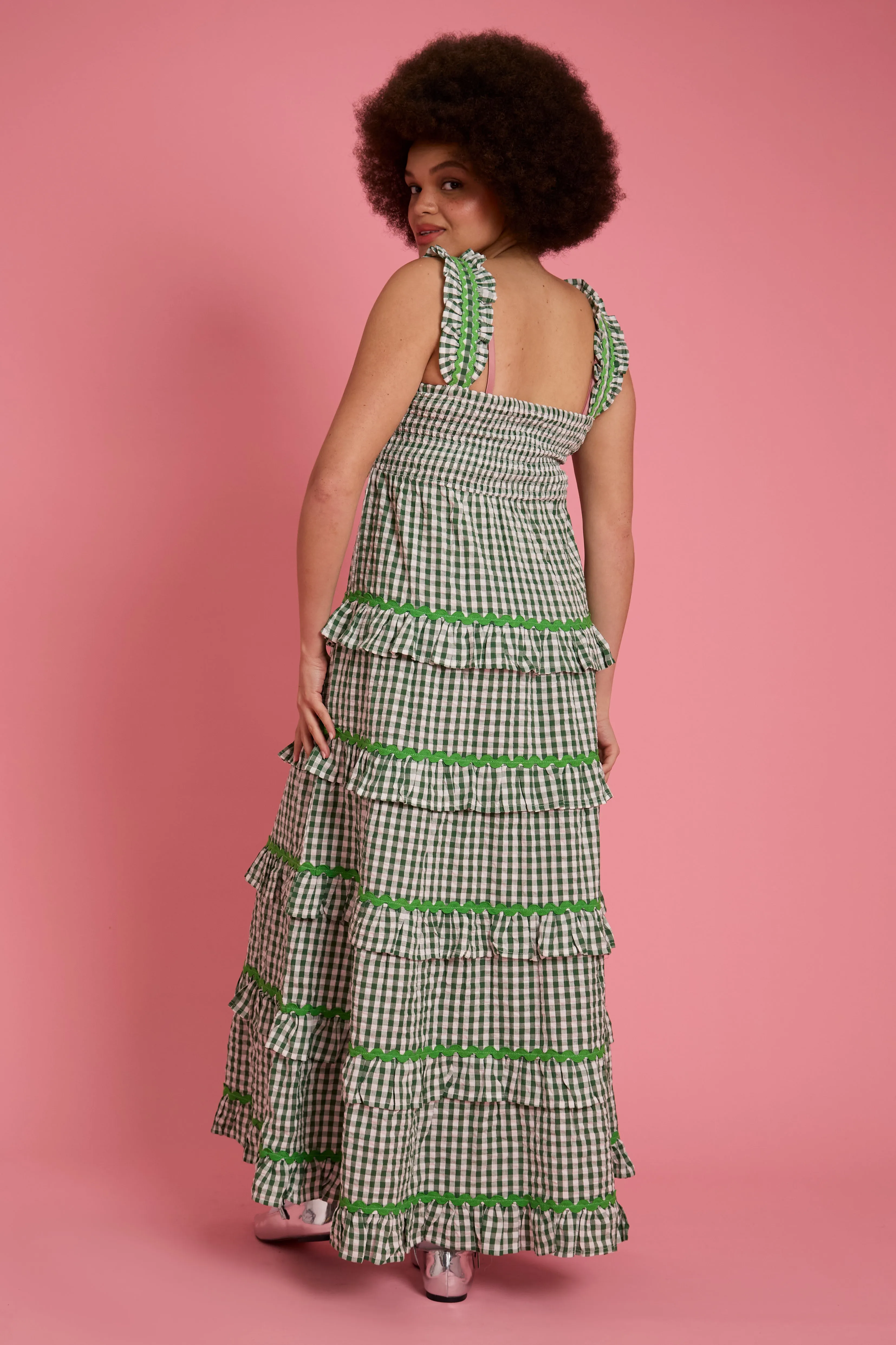 QuickReleaseFastenings Penny Gingham Ruffle Tiered Midaxi Dress - Curve