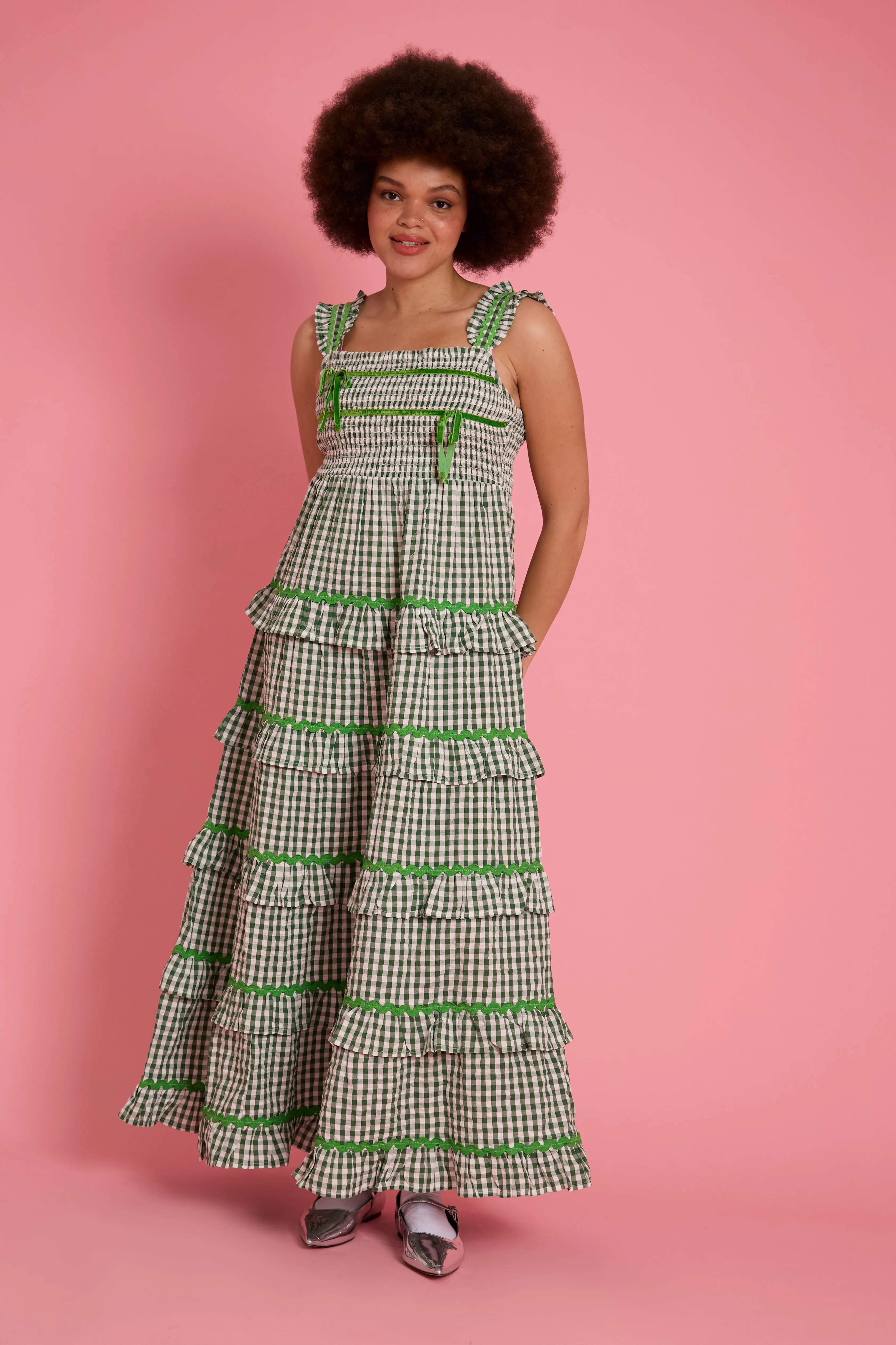 Penny Gingham Ruffle Tiered Midaxi Dress - Curve Moisture Wicking Technology