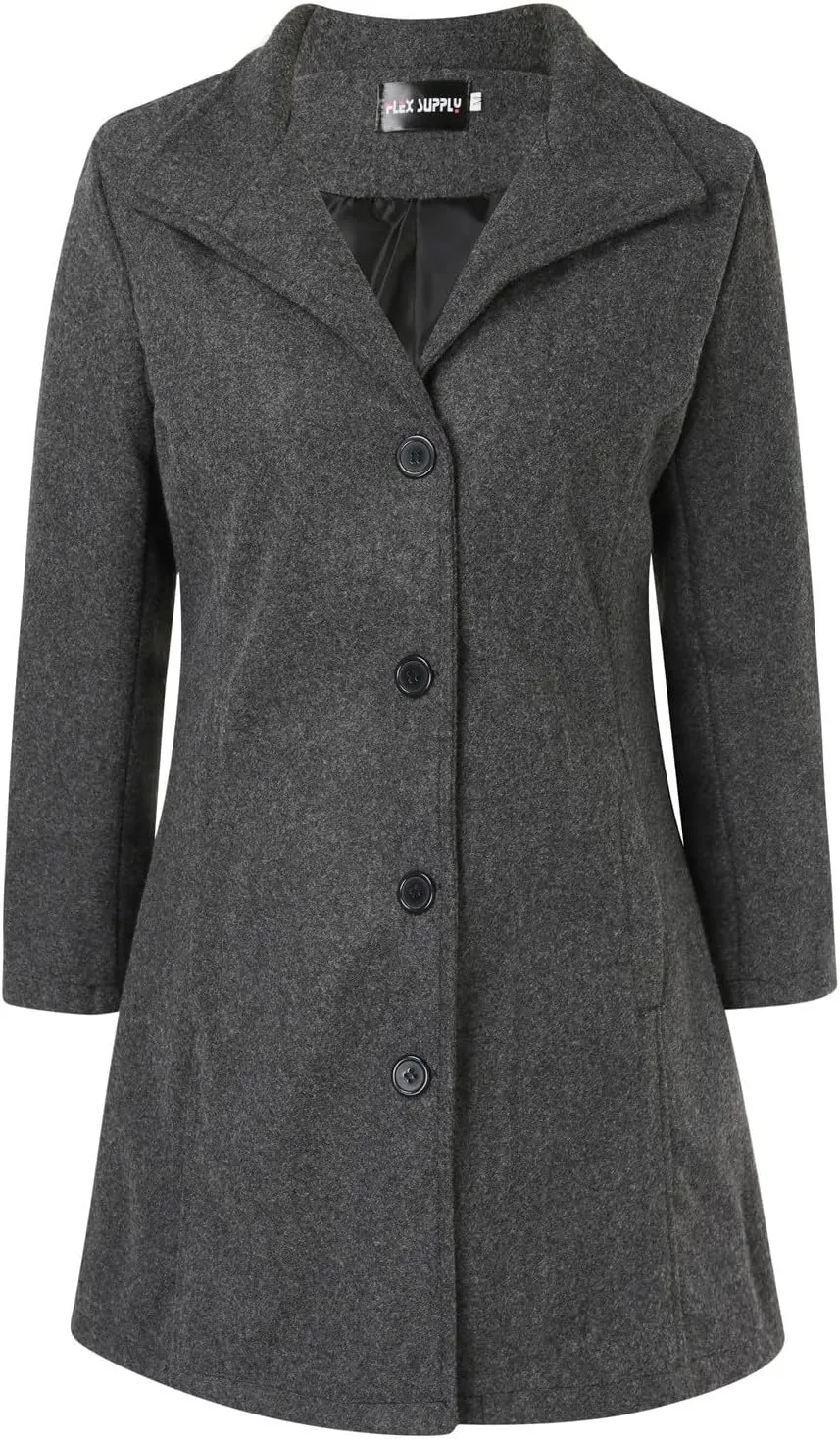 PeQAQ Women's Elegant Blazers Single Breasted Coat 2023 Winter Mid Woolen Overcoat Work Office Pea Jackets Overcoats