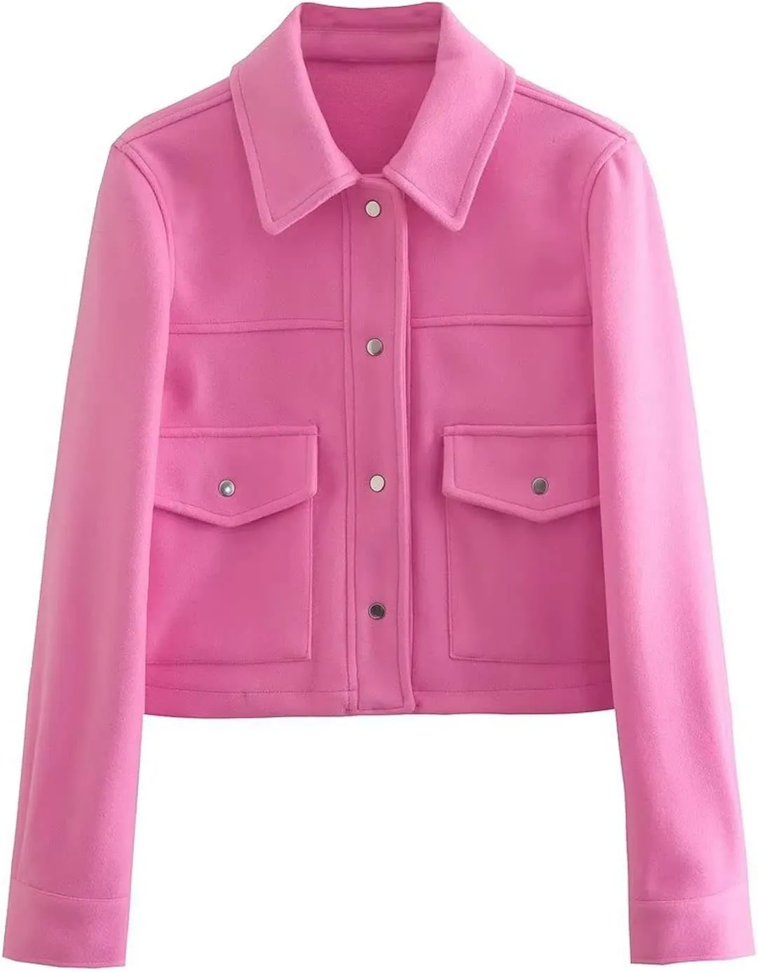 Perbai Womens Cropped Jacket Button Down Wool Blend Flannel Shacket Jacket with Pockets