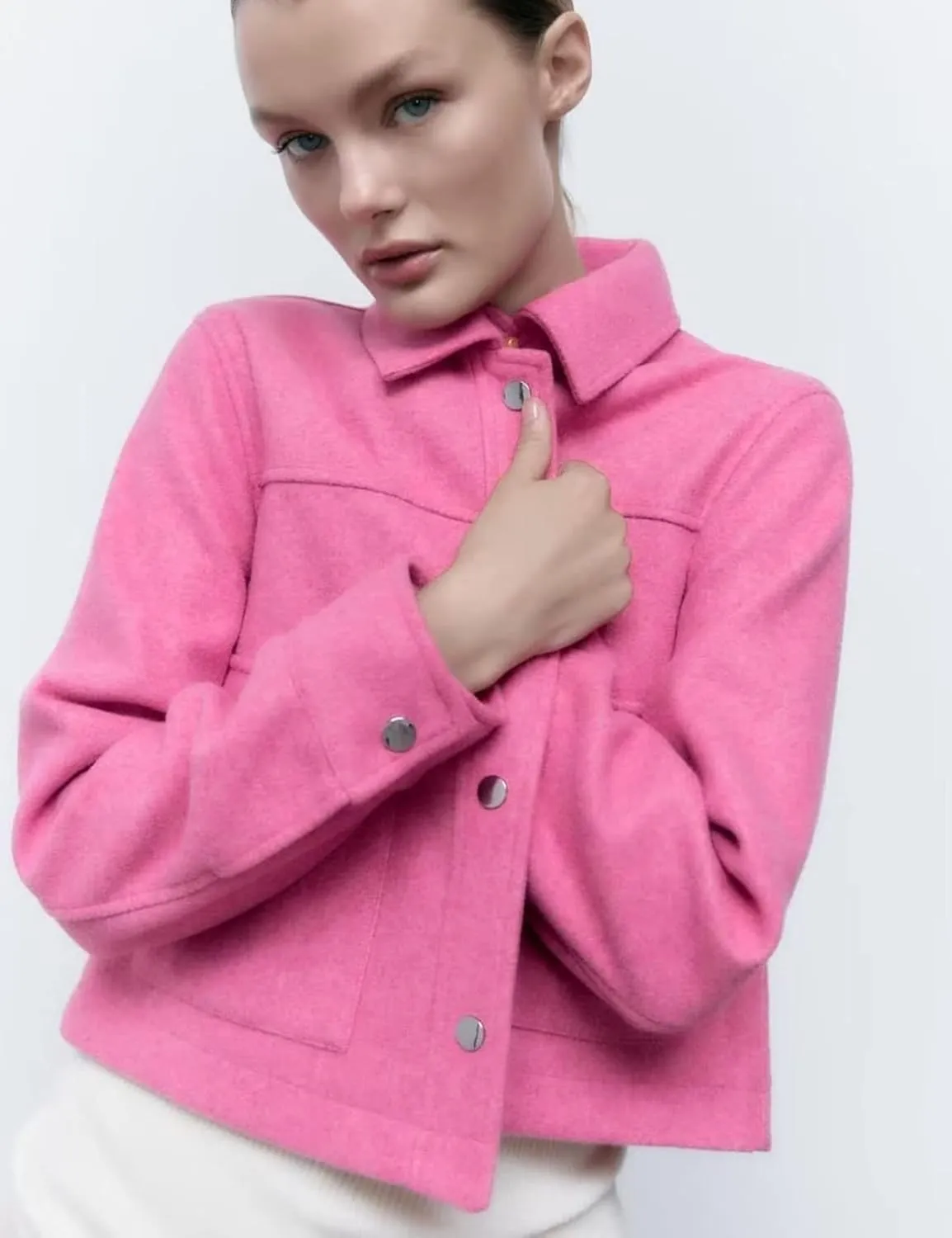 Perbai Womens Cropped Jacket Button Down Wool Blend Flannel Shacket Jacket with Pockets