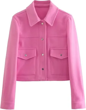 Perbai Womens Cropped Jacket Button Down Wool Blend Flannel Shacket Jacket with Pockets