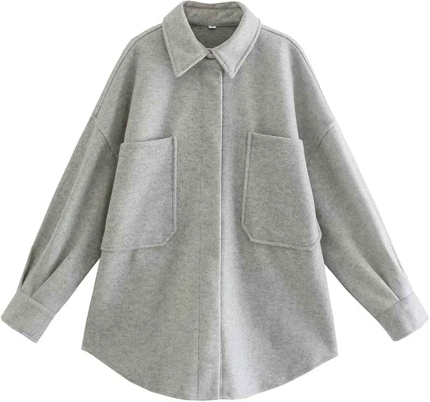 Perbai Women's Oversized Long Sleeve Shacket Jacket Button Down Wool Blend Coat with Pockets