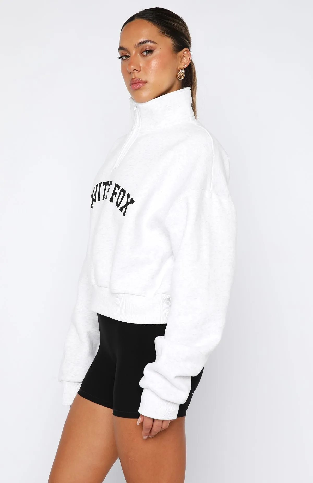 Let The Bells Ring Cropped Quarter Zip Sweater Grey Marle Quick Release Fasteners