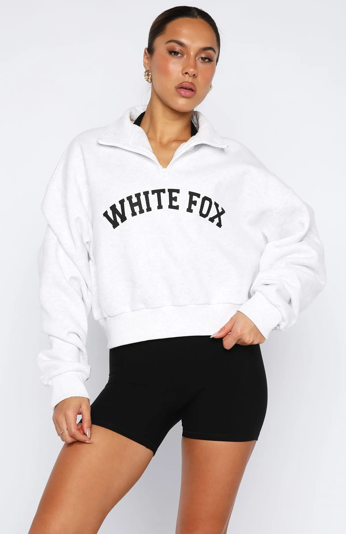 UltraSoftLining Let The Bells Ring Cropped Quarter Zip Sweater Grey Marle