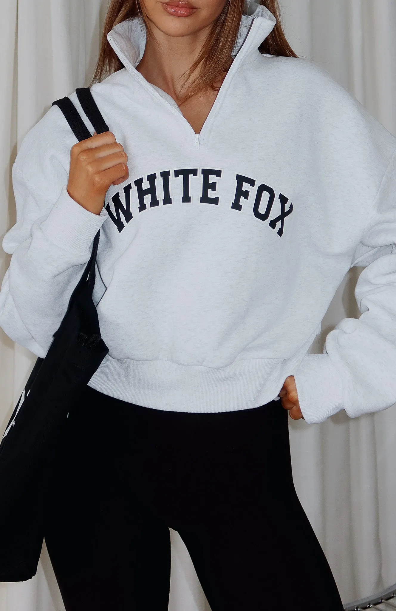 Layered Collar Structure Let The Bells Ring Cropped Quarter Zip Sweater Grey Marle