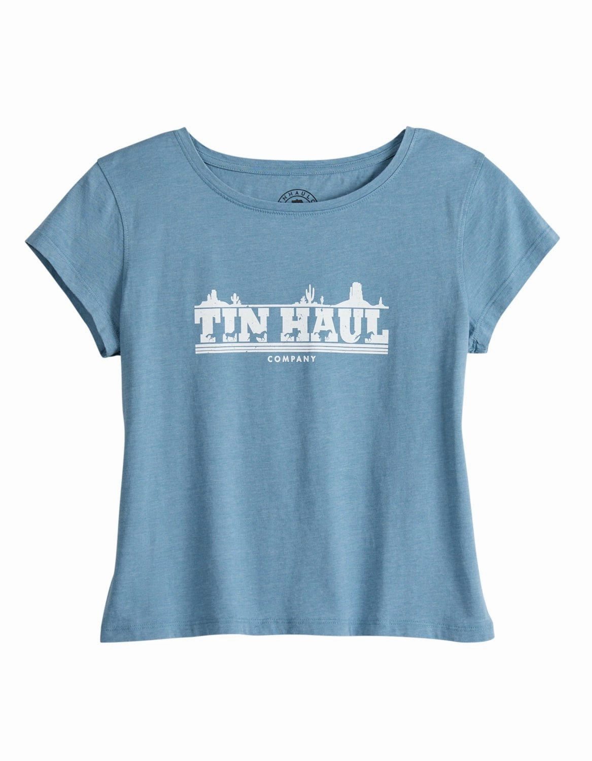 Tin Haul Womens Running Horse Blue Cotton S/S T-Shirt Relaxed Silhouette Unisex Choice