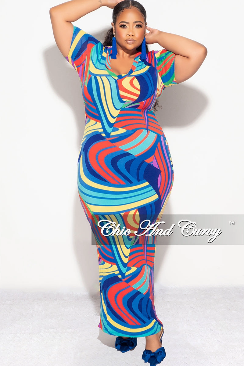 Final Sale Plus Size BodyCon Dress in Abstract Blue Print WaterRepellentCoating