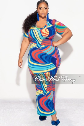 Final Sale Plus Size BodyCon Dress in Abstract Blue Print Compact Packability