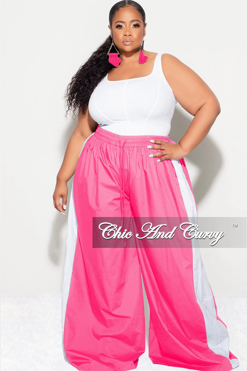 Essential Look Freedom Fit Final Sale Plus Size Oversized Varsity Windbreaker Striped Wide Leg Pants in Pink and White
