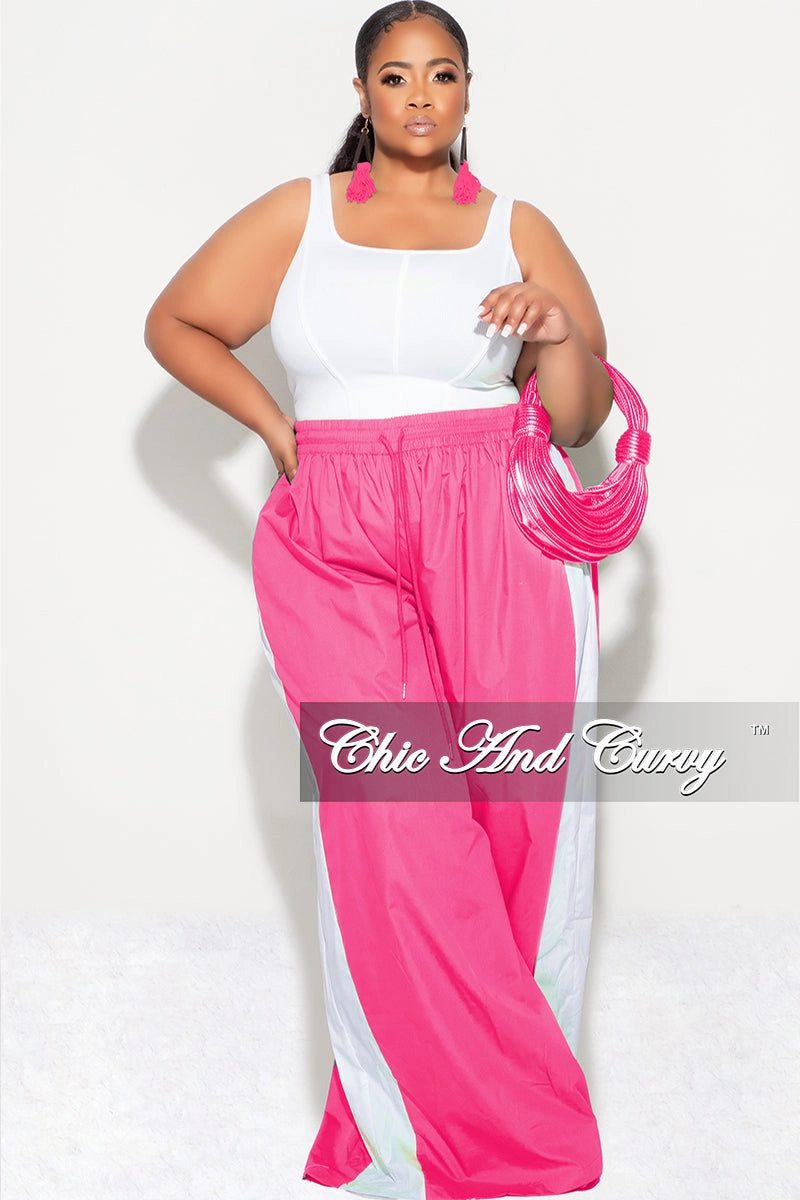 Final Sale Plus Size Oversized Varsity Windbreaker Striped Wide Leg Pants in Pink and White Slim Silhouette SeamlessPocketDesign