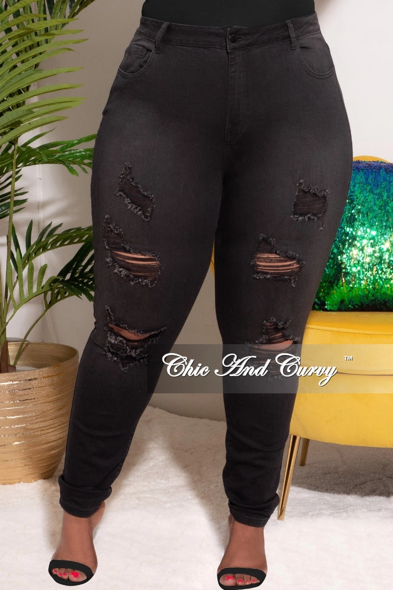 Breathable fabric Comfy Look Final Sale Plus Size Dust Wash Black Denim Jeans