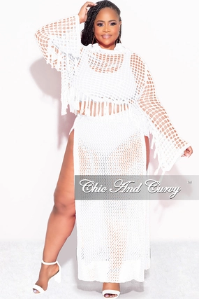 Perfectly Relaxed Quick Change Final Sale Plus Size 2pc Crochet Set Knit Crop Top & Skirt in Ivory
