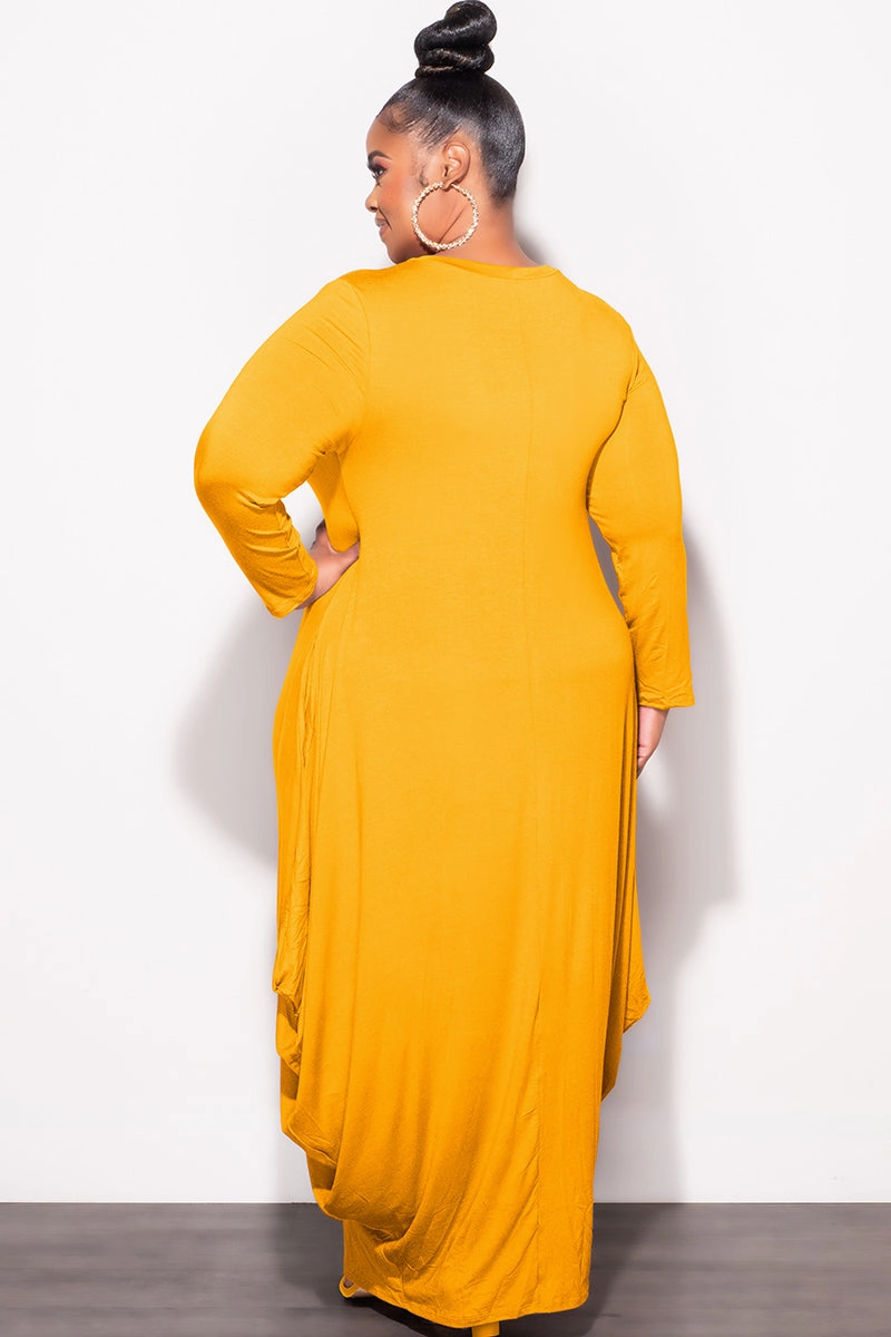 Versatile Wearable Multi-way wear Final Sale Plus Size Long Sleeve Casual Loose Pocket Dress in Mustard