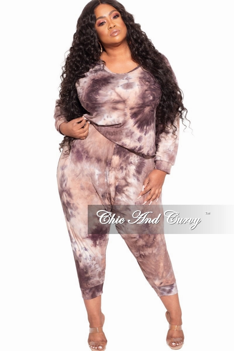 ElasticWaistband Final Sale Plus Size 2-Piece Harem Pants Set in Purple Tie Dye