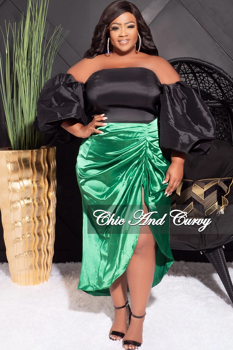 Final Sale Plus Size Satin Ruched Skirt in Green Comfy Shape
