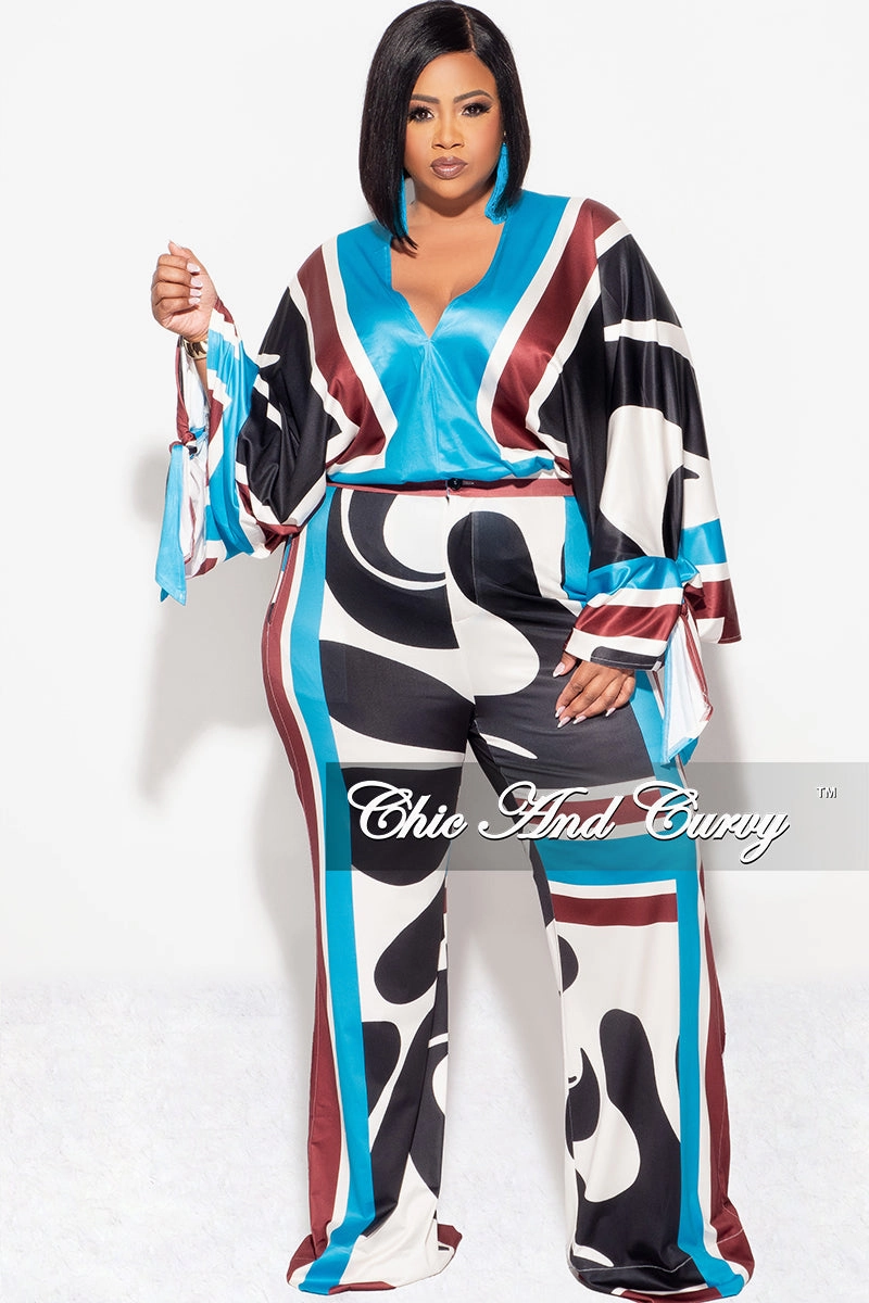 Final Sale Plus Size 2pc Satin Top and Palazzo Pants Set in Turquoise Design Classic Comfort Rugged Comfort