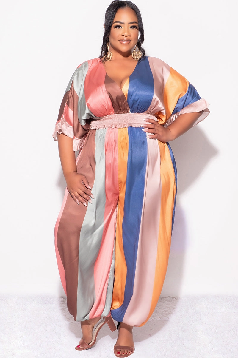 Final Sale Plus Size Satin Jumpsuit in Multi Color Stripe Print SustainableManufacturing