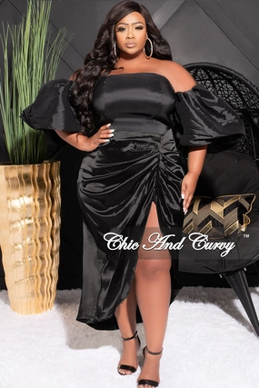 Final Sale Plus Size Satin Ruched Skirt in Black work mode All-Day Wear