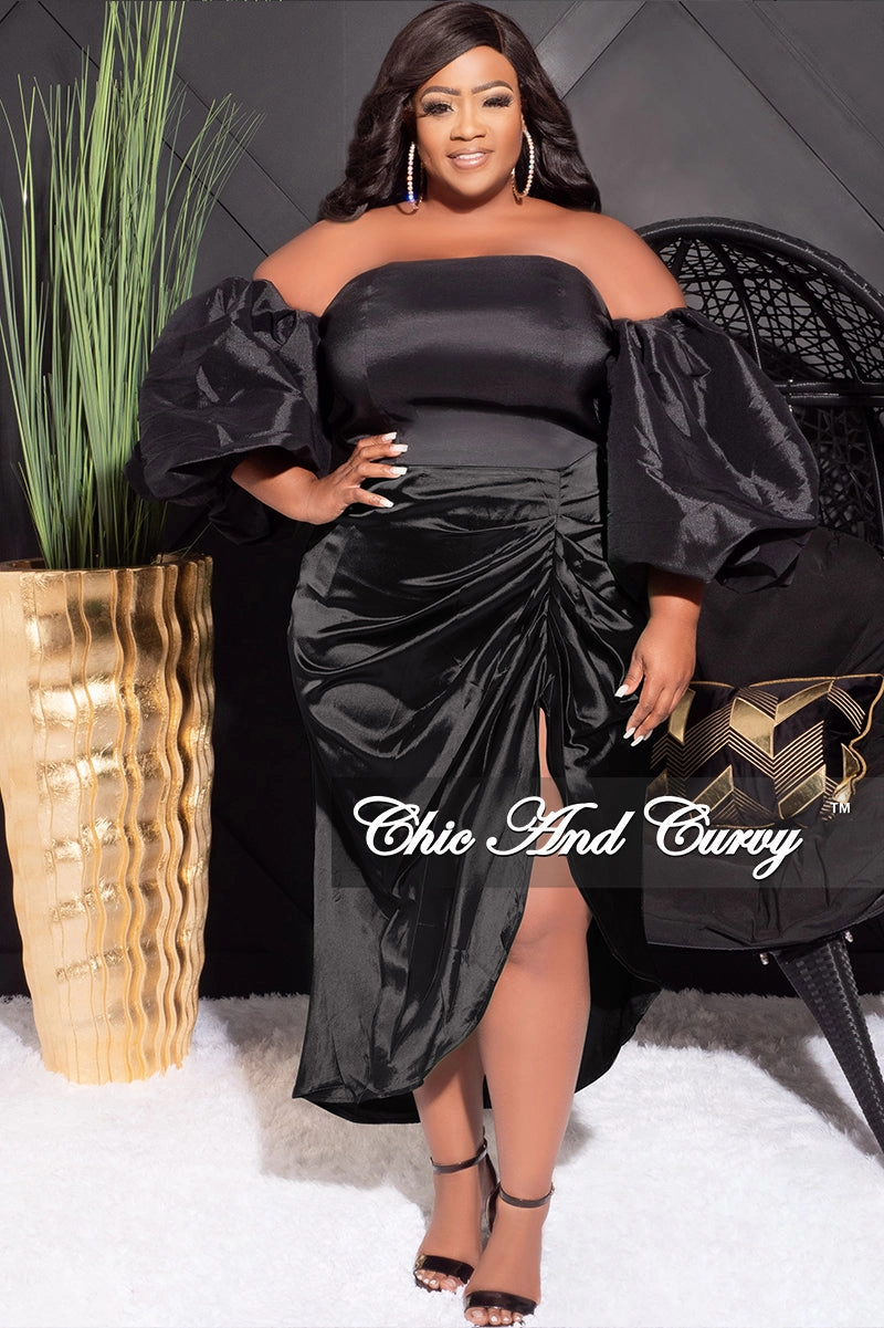 Flexible Layer Fit SlimFit Final Sale Plus Size Satin Ruched Skirt in Black