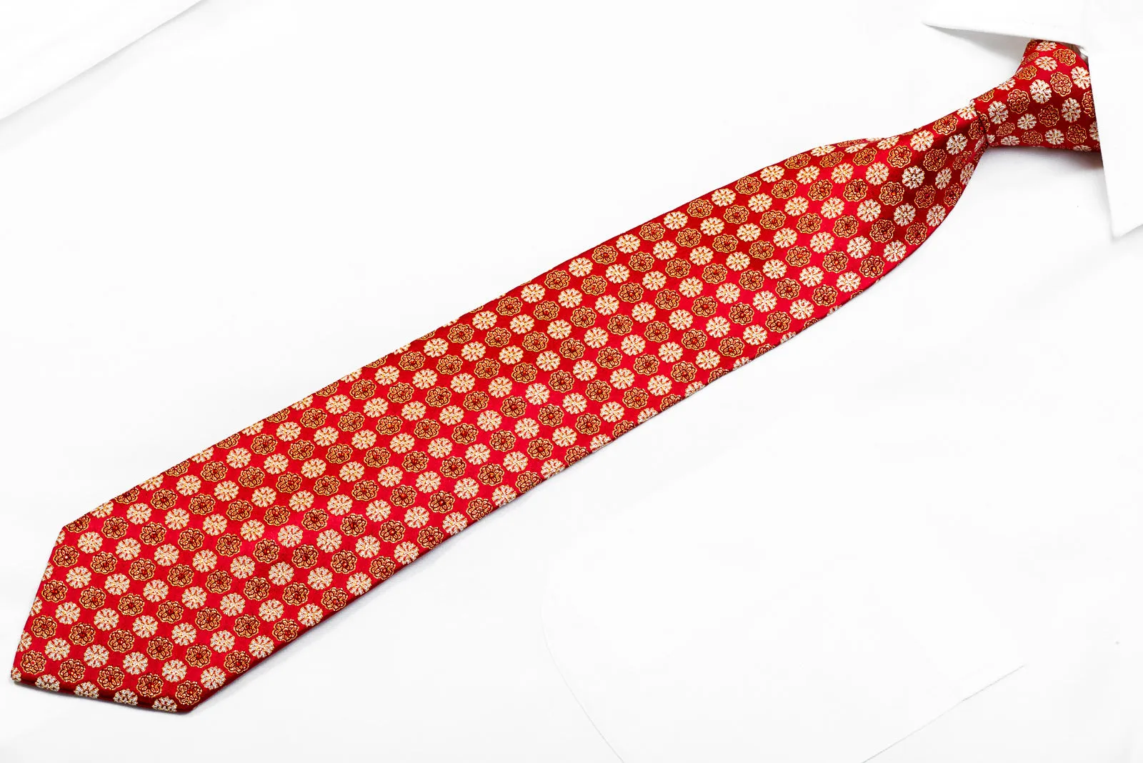 Perry Ellis Men's Crystal Rhinestone Necktie Gold Quatrefoil On Red With Sparkles
