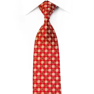 Perry Ellis Men's Crystal Rhinestone Necktie Gold Quatrefoil On Red With Sparkles