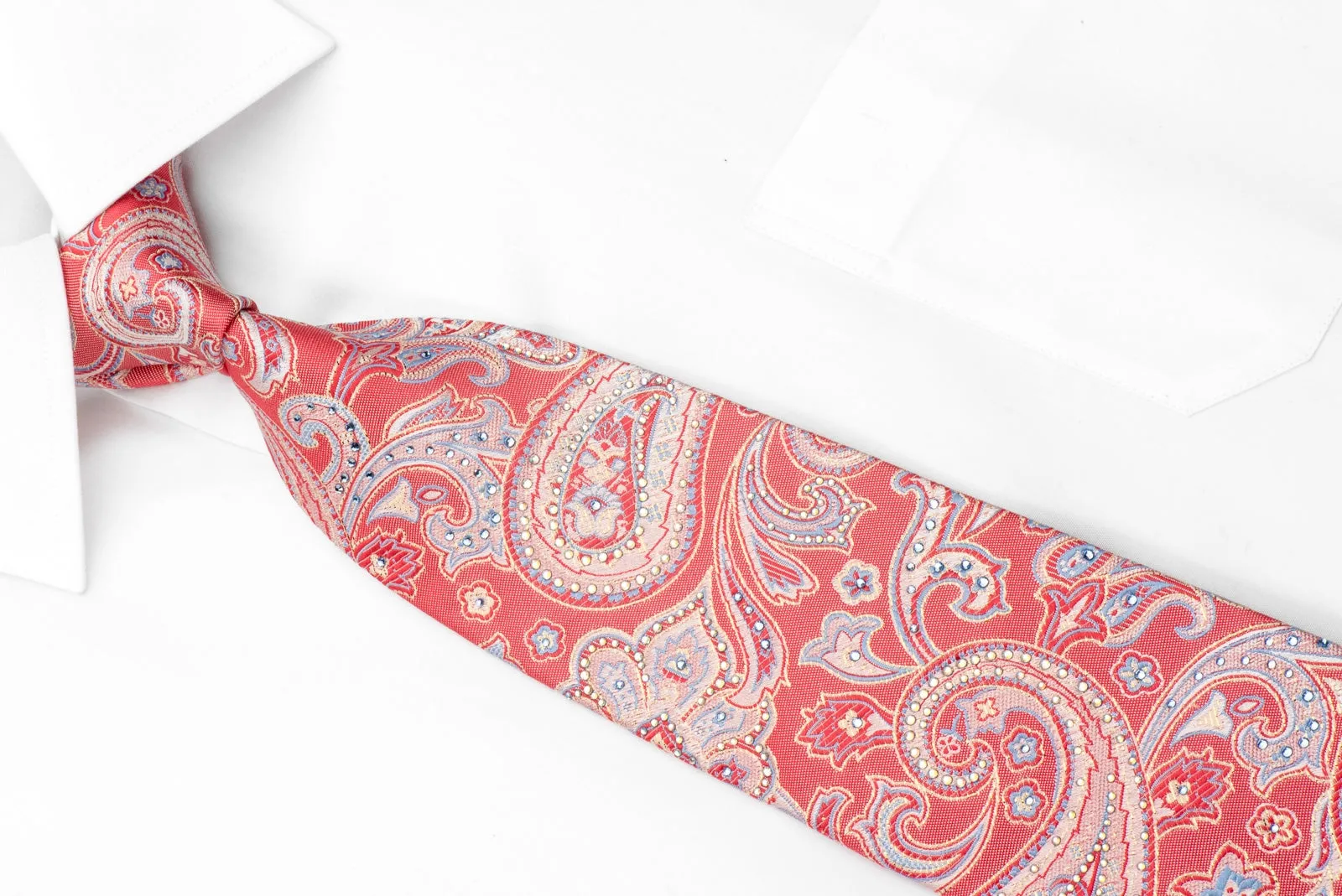 Perry Ellis Men's Silk Rhinestone Tie Paisley On Pink With Silver Sparkles