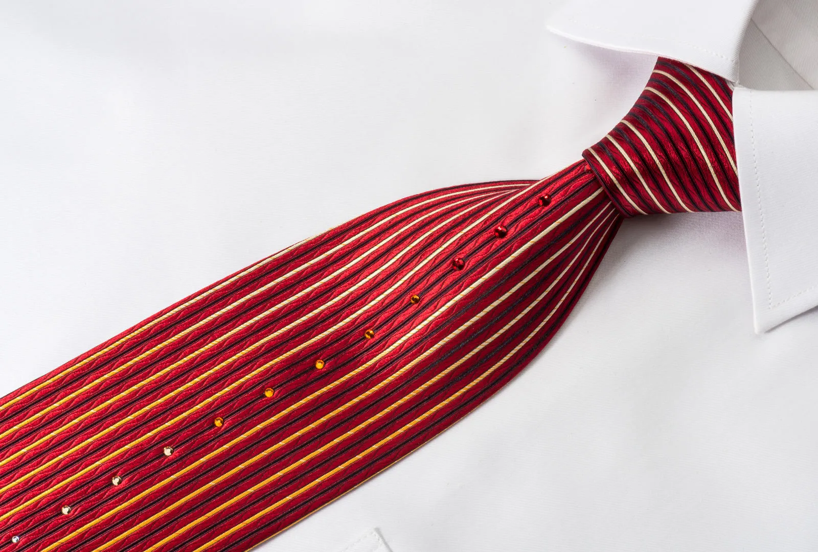 Perry Ellis Rhinestone Necktie Vertical Striped On Burgundy Woven Silk Tie
