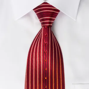Perry Ellis Rhinestone Necktie Vertical Striped On Burgundy Woven Silk Tie