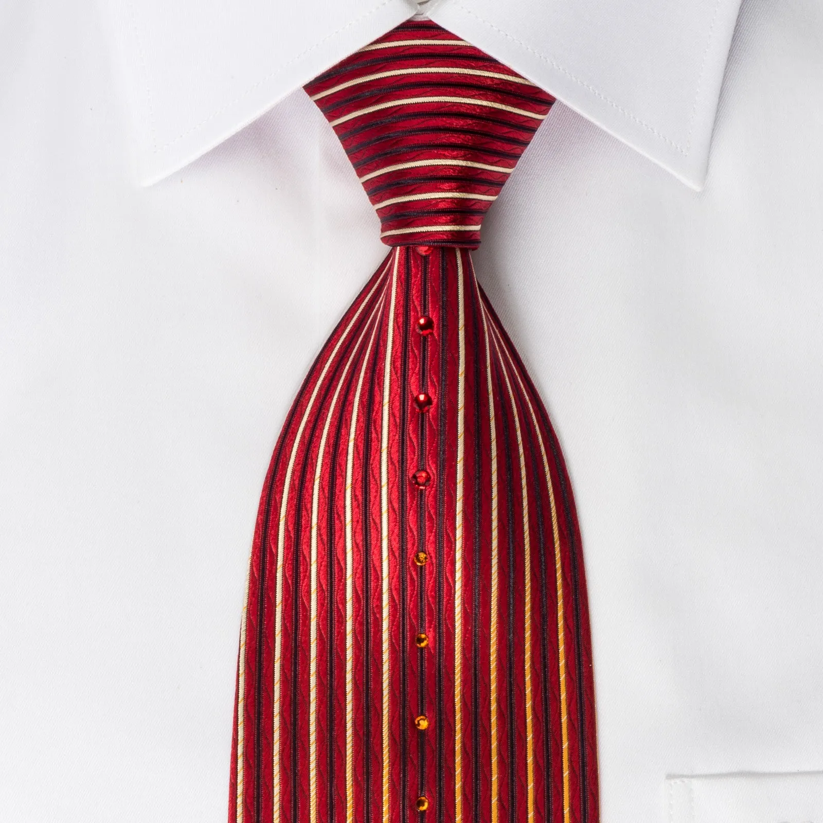 Perry Ellis Rhinestone Necktie Vertical Striped On Burgundy Woven Silk Tie