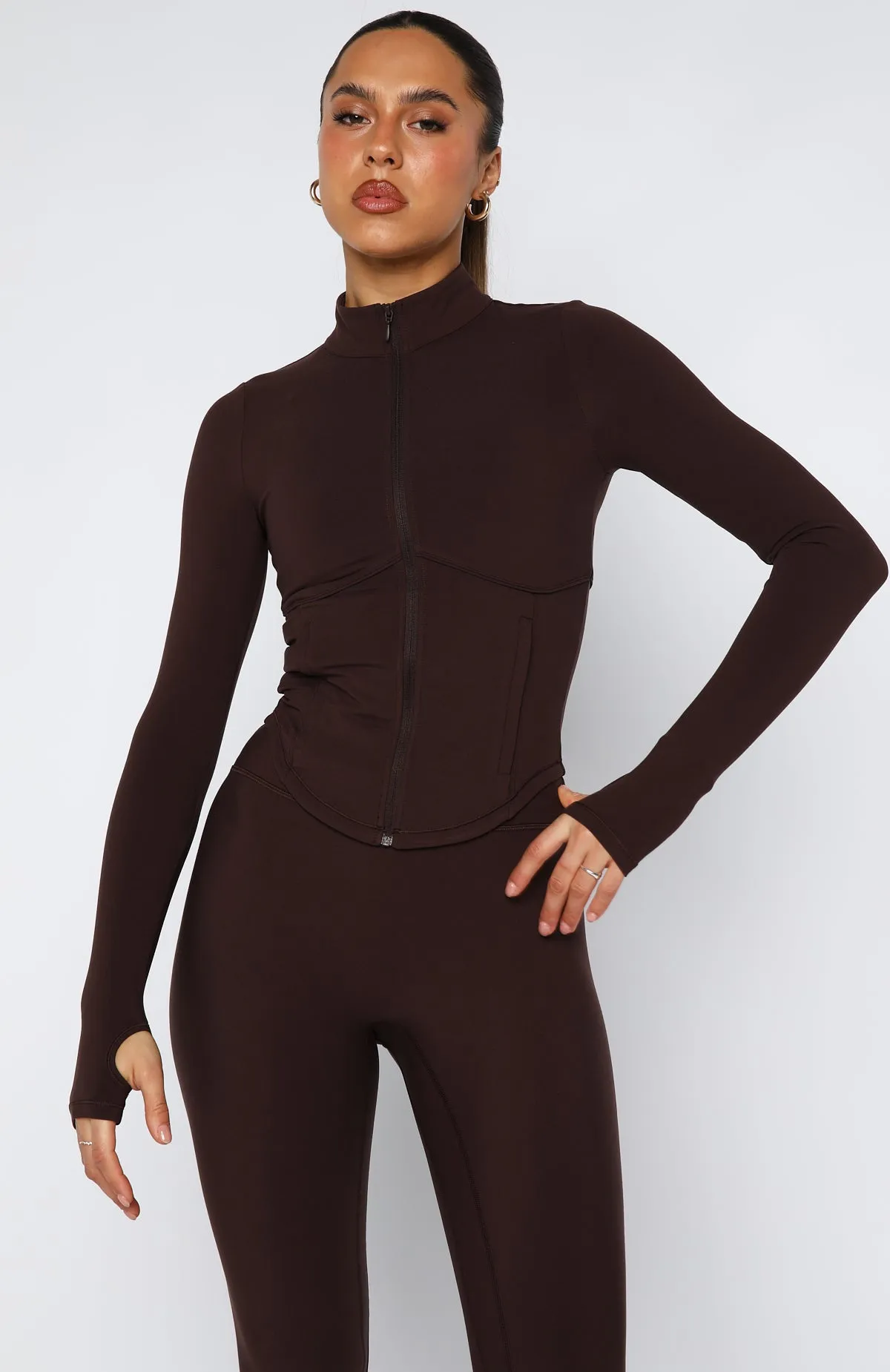 Tapered Side Panels Compact Stitching Persistence Jacket Dark Chocolate