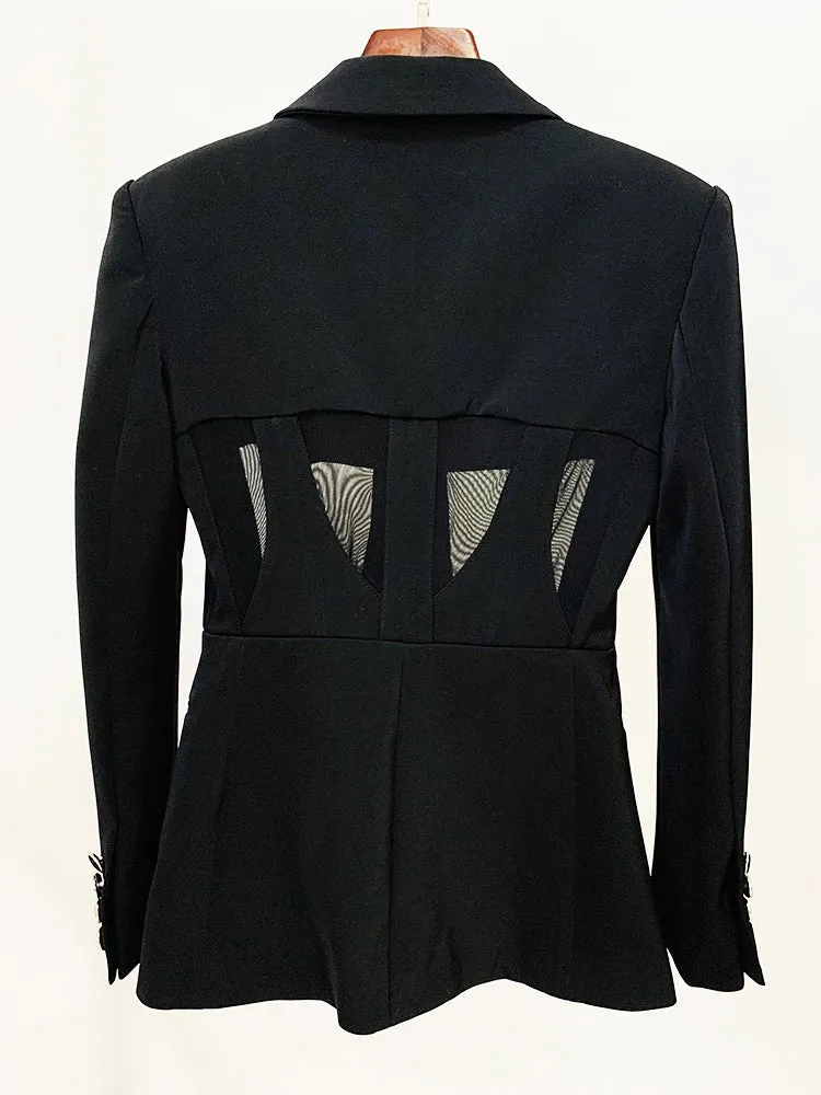 Perspective Gauze Patchwork Blazer Pencil Pant Suit