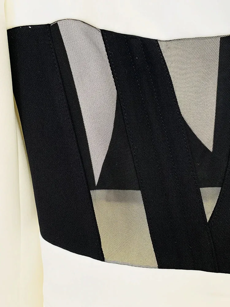 Perspective Gauze Patchwork Blazer Pencil Pant Suit
