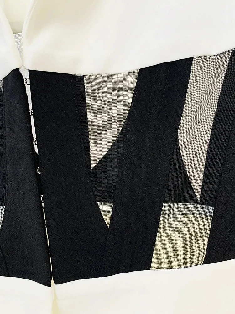 Perspective Gauze Patchwork Blazer Pencil Pant Suit