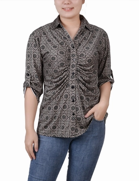 TearResistantWeave Petite 3/4 Roll Tab Rouched-Front Top