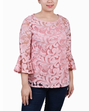 Sustainable Manufacturing Process Ribbed Trims Petite 3/4 Sleeve Burnout Blouse With Matching Camisole