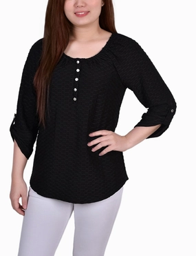 Warm Fabric Petite 3/4 Sleeve Honeycomb Top
