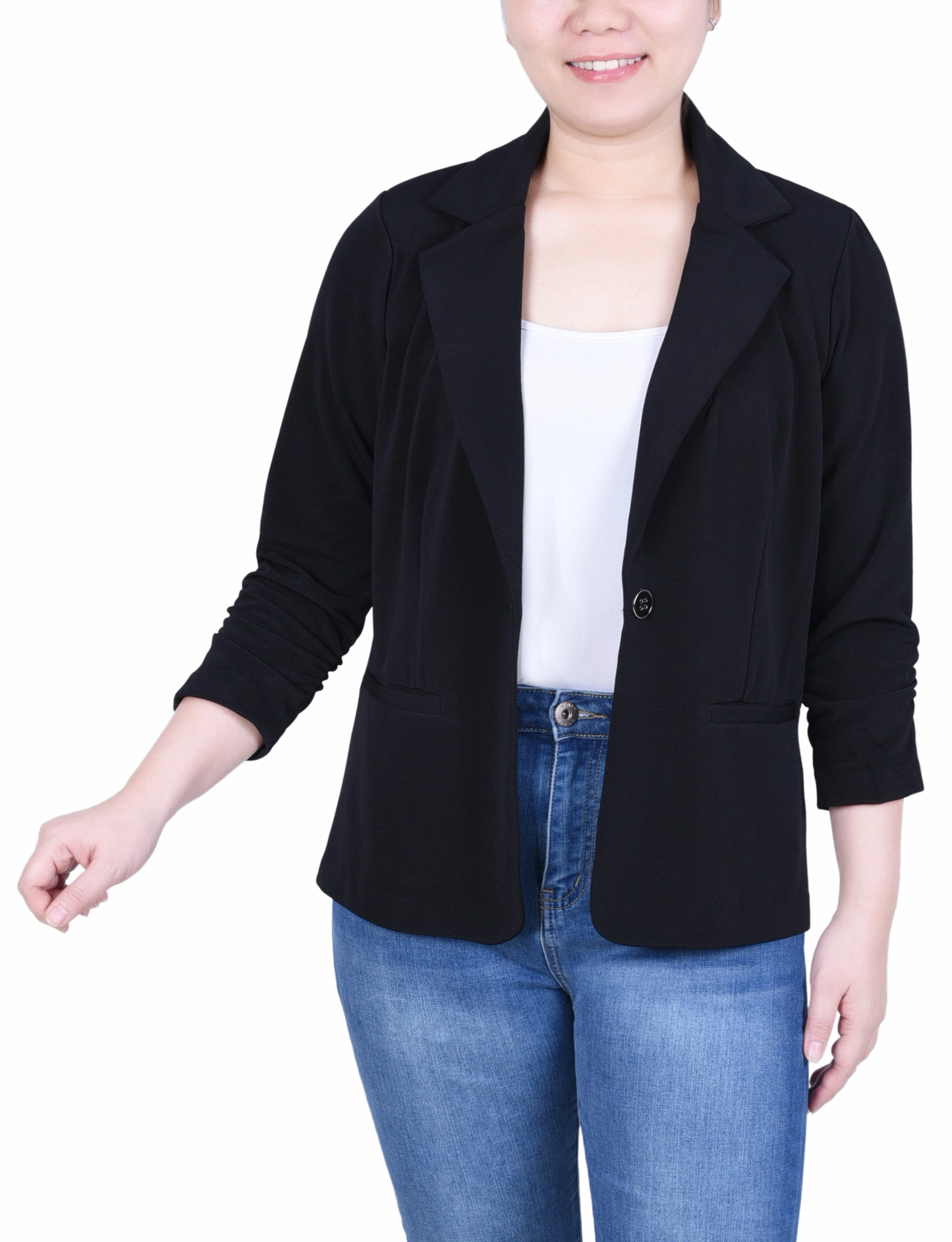 Petite 3/4 Sleeve Knit Ottoman Jacket Bound Seam Finish BondedSeamTechnology