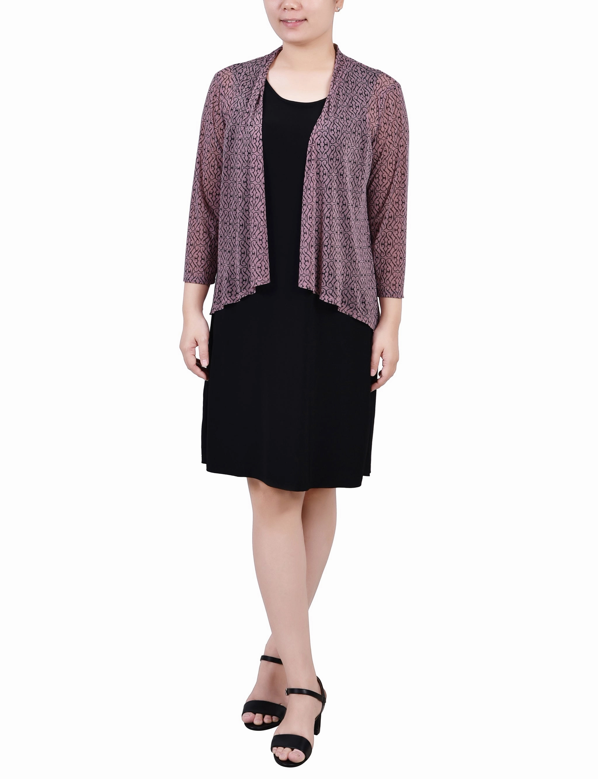 ElasticTrimming Wrinkle Resistant Weave Petite Cardigan And Dress Set